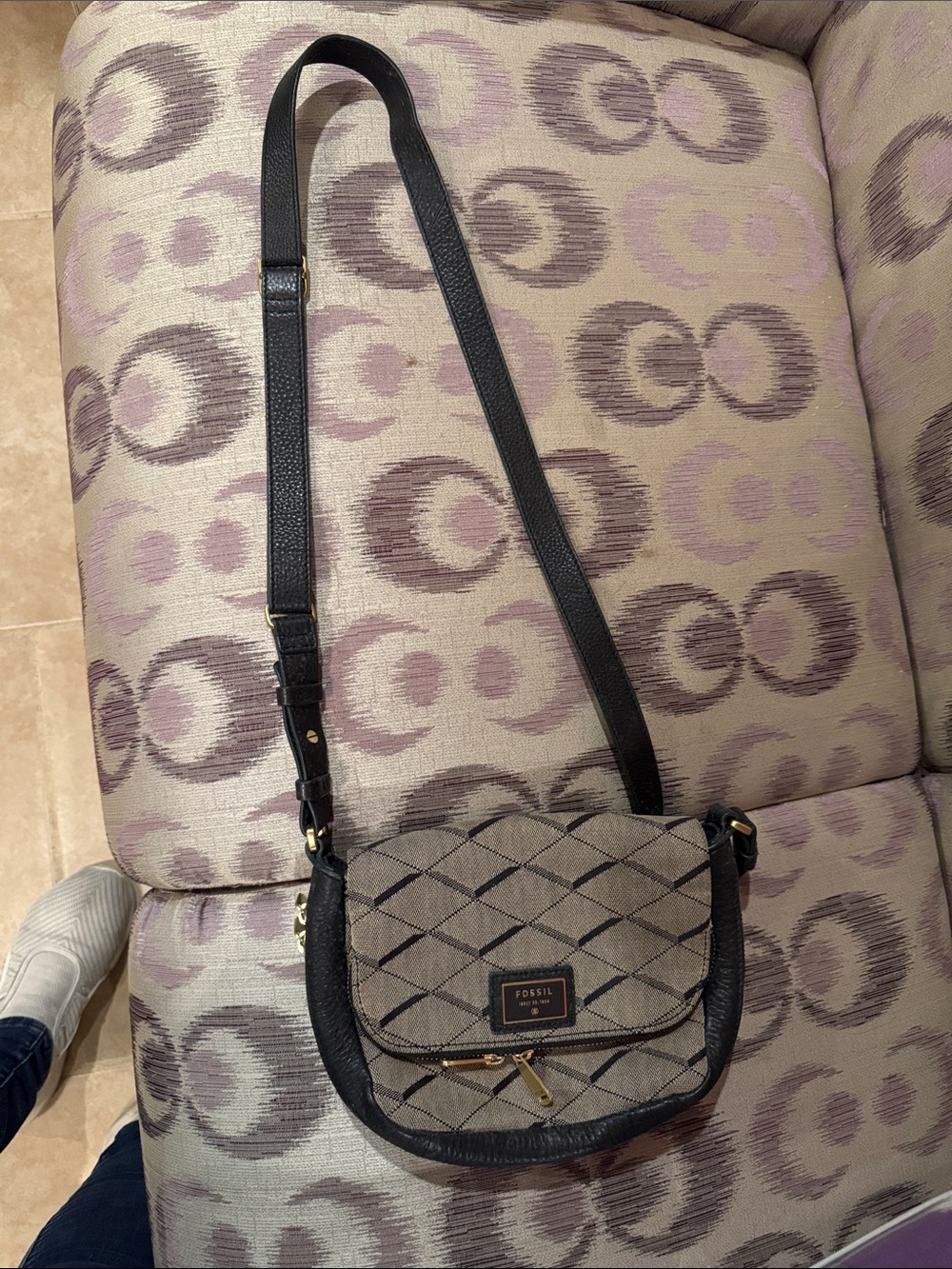 Fossil Beige and Black Quilted Crossbody